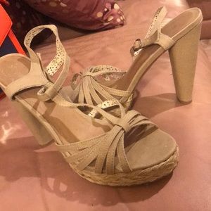 T strap high heel sandals